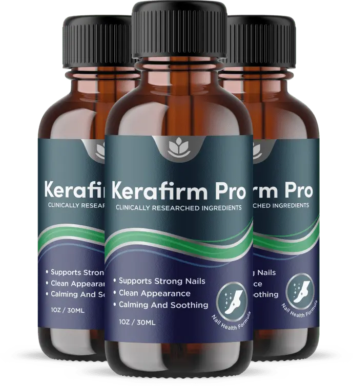 Three bottles of KeraFirm Pro brush-on nail and cuticle formula